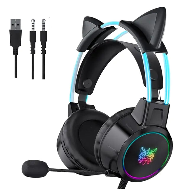 RGB Light Gamer Headset Cat Ear Gaming Headphones